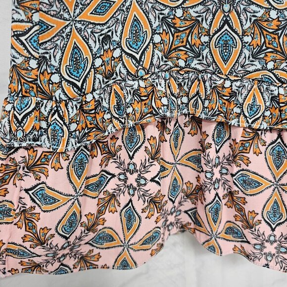 Loft Blue Orange Boho Peasant Skirt Tiered Hippie Festival L - Picture 3 of 12